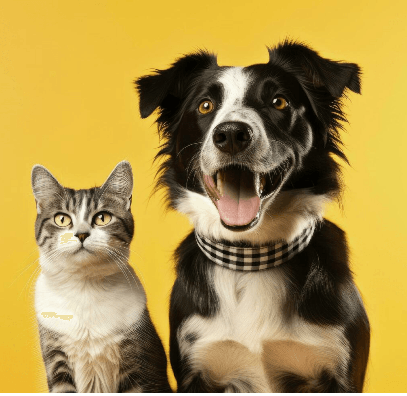 Foto de um gato e um cachorro